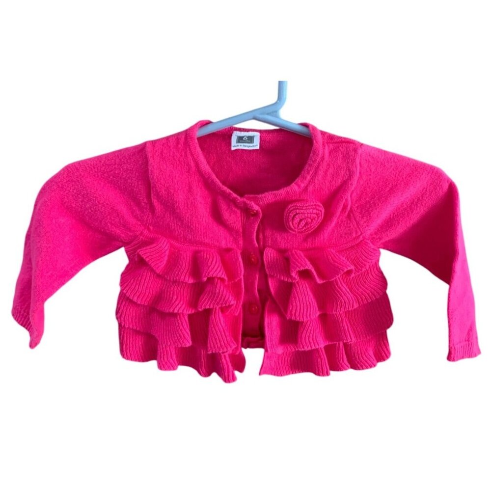 carters Girls Infant Baby Size 6 months Pink Button Up Cardigan Sweater Tiered 3